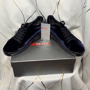 Prada Calzature Donna “Downtown” Trainers – Bleu Velvet – Size 40.5